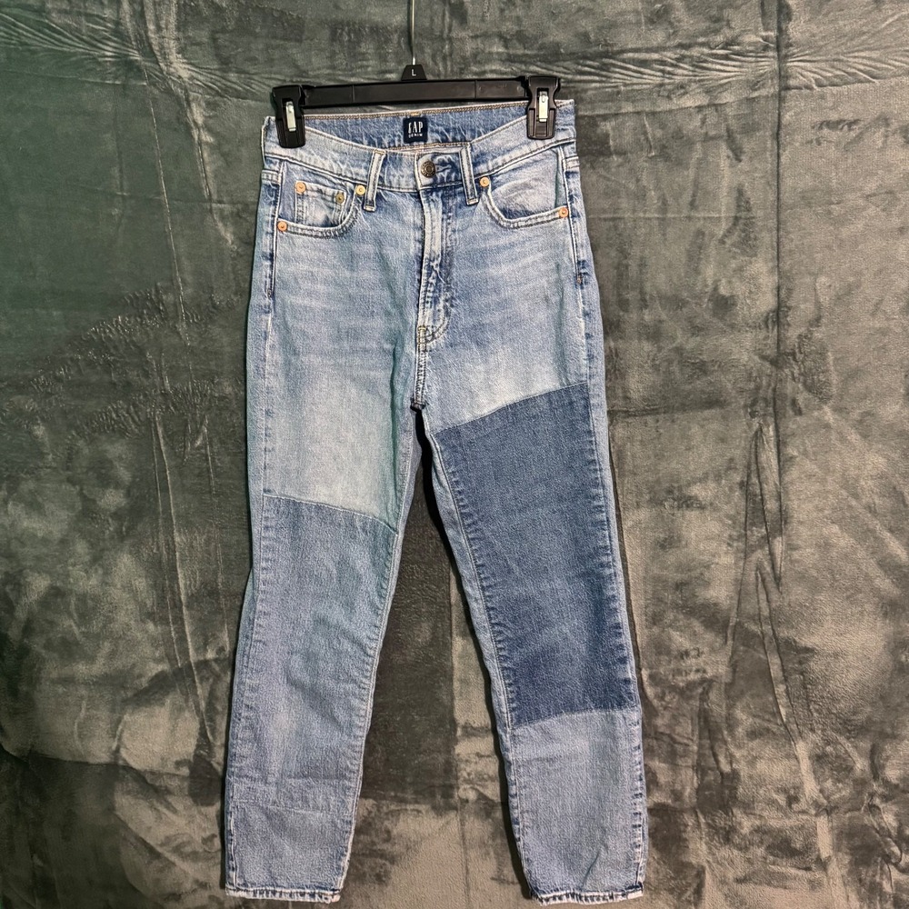 Gap Jeans Womens 0 X 25 Cheeky Straight Patch Work Blue Denim